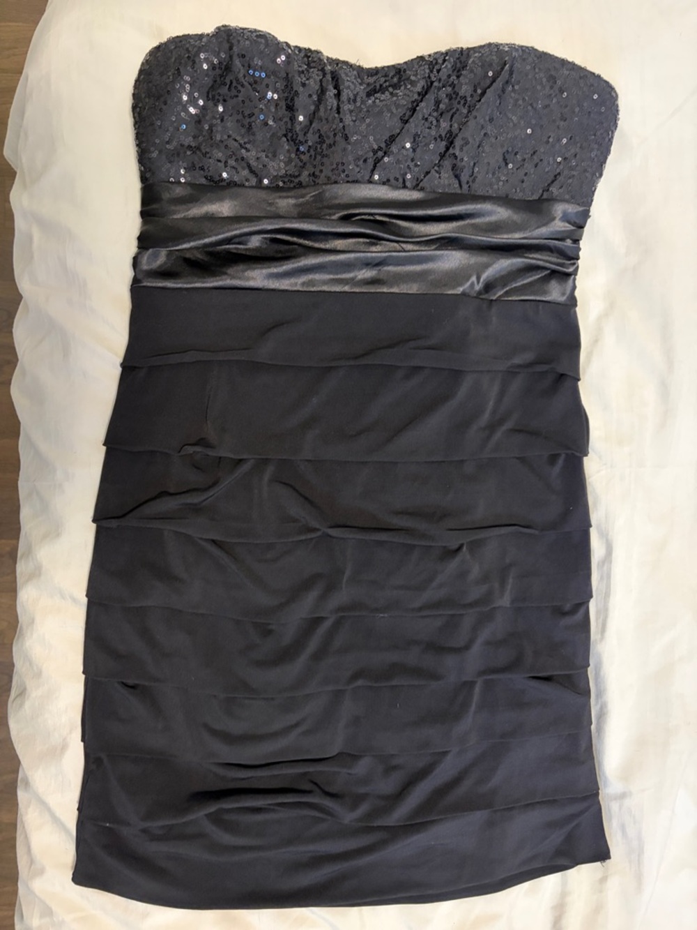 Speechless - Black Strapless Sequin & Tiered Satin Cocktail Dress